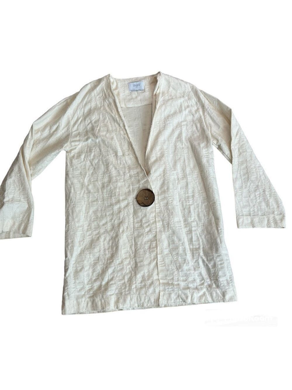 Zara Ecru light cream textured long sleeve blazer jacket Sz S NWT